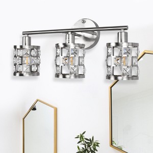 YANSUN 19.88 in. 3-Light Brushed Nickel Modern Industrial Bathroom Vanity Light Over Mirror with Crystal Shade - 1 of 1