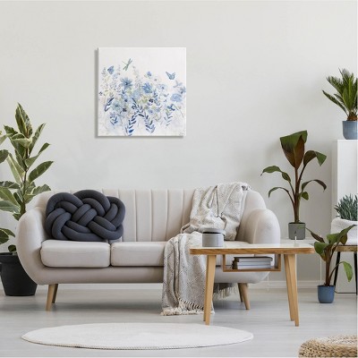 Delicate Blue Floral Garden Canvas Wall Art, 24 x 24