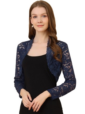 INSPIRE CHIC Women's Elegant Sheer Floral Lace Crop Bolero Shrug