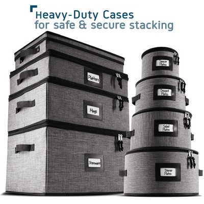 Gray Quilted Hard Shell Wine Glass Storage Box with Dividers, 2 Pack