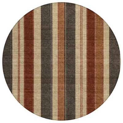HomeRoots 8' Chocolate And Beige Round Striped Washable Indoor Outdoor Area Rug