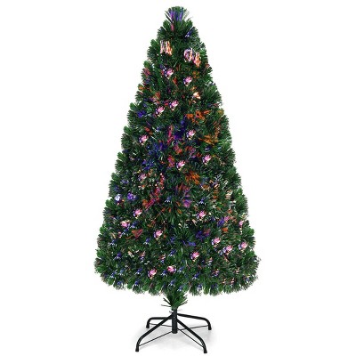 Costway 5Ft Pre-Lit Fiber Optic PVC Christmas Tree Metal Holiday