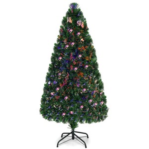Costway 5Ft Pre-Lit Fiber Optic PVC Christmas Tree Metal Holiday - 1 of 4