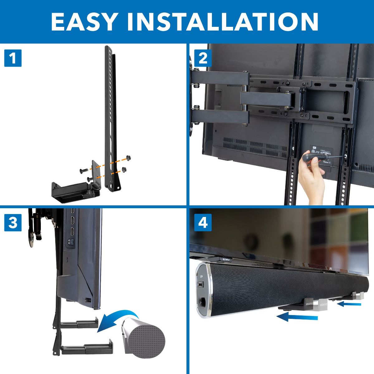 Mount-It! Soundbar Mount for TV & Wall Mounting | 2-in-1 Soundbar Bracket for Back of TV & Wall Mount Installation | Universal Base Fits All Soundbars - thumbnail 8