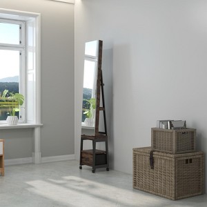 Swivel Jewelry Armoire, Floor Standing Locking Jewelry Armoire with Full Length Mirror,Bottom Drawer, Shelf, Wheels,White Jewelry Cabinet - 1 of 4