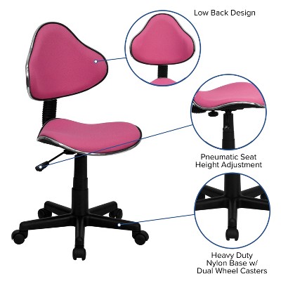 Swivel Pink Polyester Low-Back Task Chair