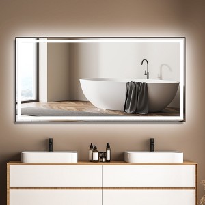 Modern Large Rectangular Dimmable HD Framed Wall Mounted Backlit LED Bathroom Vanity Mirror in Black(72"x36") - 1 of 4