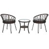 Outdoor Conversation Set, Patio Conversation Sets With 2 Rattan Chairs With Cushion And A Glass Round Table-Cuddlewood - 3 of 4