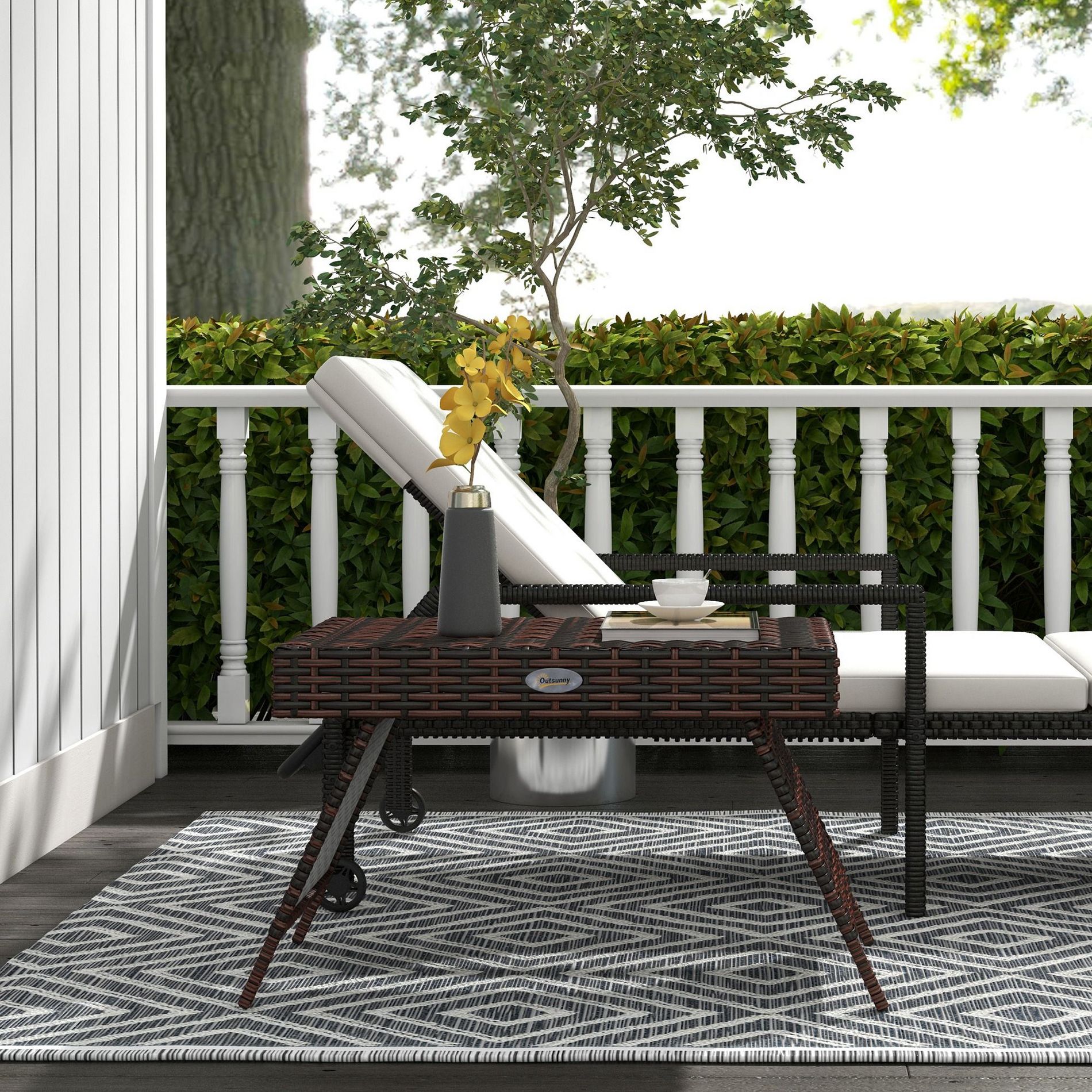 CAVINAS Stylish Foldable PE Wicker Patio Table,Weather-Resistant Outdoor Side Table with Handwoven,End Table for Garden,Balcony,Porch,Brown