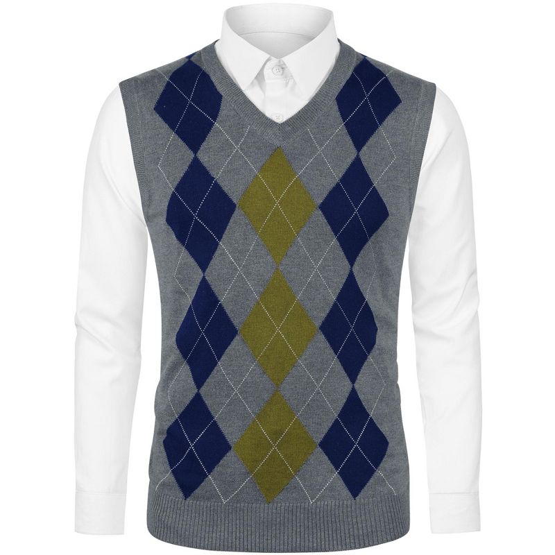 Lars Amadeus Men's Casual Argyle V Neck Sleeveless Knit Pullover Sweater Vest, 1 of 7