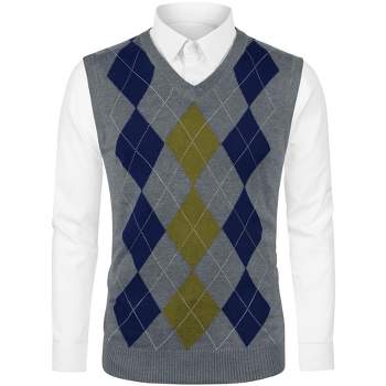 Lars Amadeus Men's Casual Argyle V Neck Slim Fit Sleeveless Knit Pullover Sweater Vest