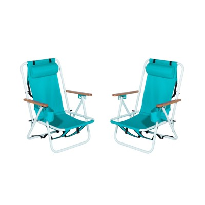VisioGear Outdoor Portable Chairs, 2-Piece Folding Beach Chair with Cup Holder, Foldable Camping Chair with Headrest , Green, 23"*21.7"*31.5"