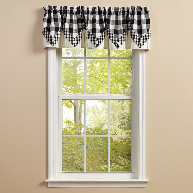 Park Designs Buffalo Check Lined Point Black and Cream Valance 72" x 15", 1 of 4