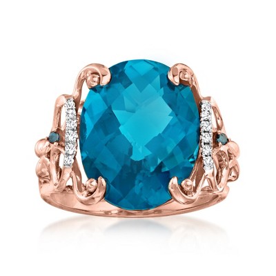 Ross-Simons 10.00 Carat London Blue Topaz Ring With Blue and White Diamond Accents in 14kt Rose Gold