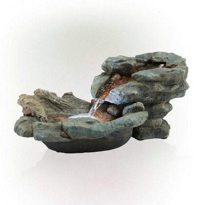 Gray and Brown 20" Fiberglass Outdoor Fountain with LED Lights