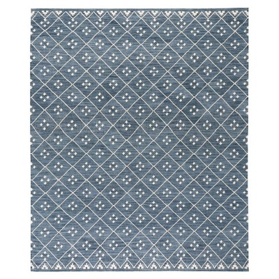 Indigo and White Diamond Pattern Wool Rug 2' x 3'