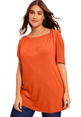 June + Vie By Roaman's Women's Plus Size Twist Shoulder Tee - 10/12 ...