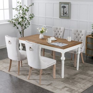 APRILSOUL  High-end Tufted Contemporary Flax Upholstered Dining Chair with Wood Legs Nailhead Trim 2-Pcs Set - 1 of 4