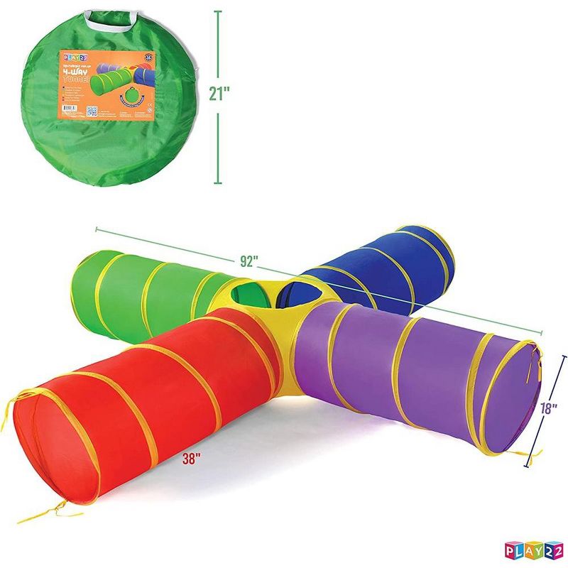 4-Way Play Tunnel for Kids to Crawl Through 8 Feet Foldable into A Carrying Bag - Play22USA, 5 of 8
