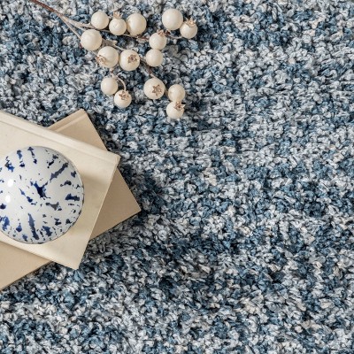 Brooke Blue and Ivory Shag Tasseled Runner Rug