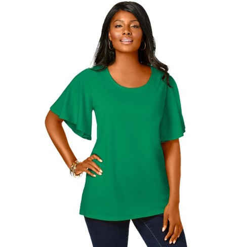 Jessica London Women s Plus Size Flutter Sleeve Tunic 3x Green