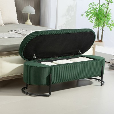 NicBex Corduroy Fabric Storage Ottoman Bench,Upholstered Storage Ottoman with Safety Hinge,Modern Storage Bench for Living Room,Bedroom,Emerald