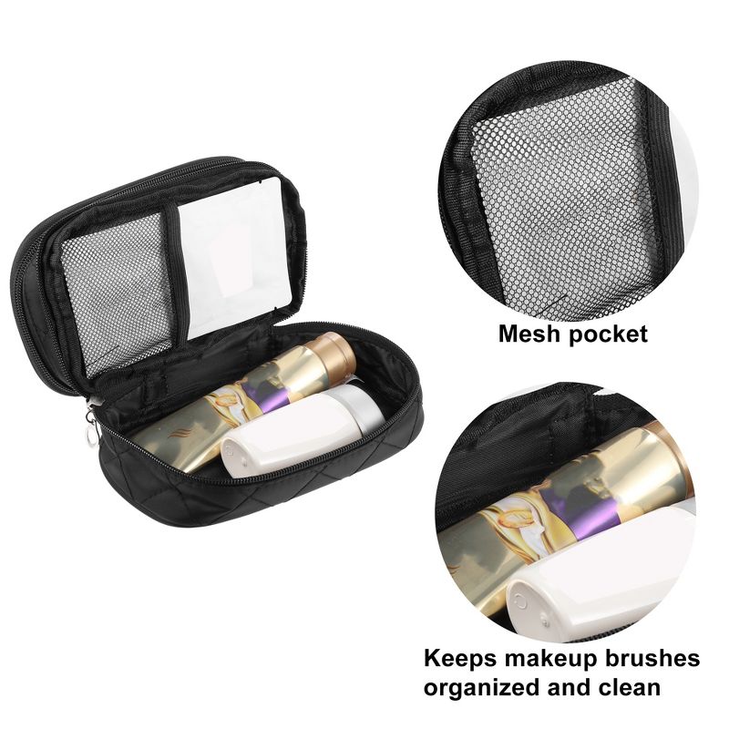Unique Bargains Travel Double LayerMakeup Bag Makeup Brush Holder Portable Makeup Organizer Bag Cosmetics Storage Bag Waterproof Black 1 Pcs, 3 of 7