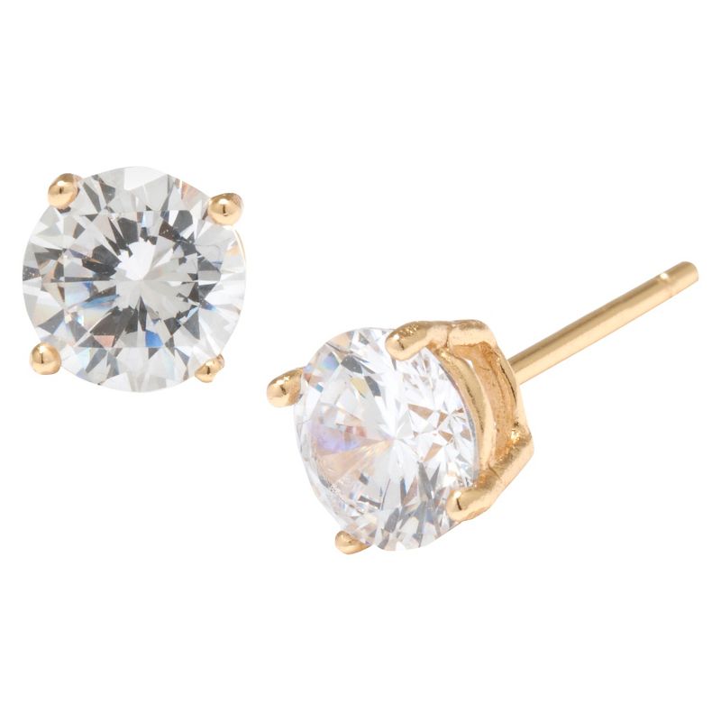 Gold over Sterling Silver Round Cubic Zirconia Stud Earrings (6mm), 1 of 2