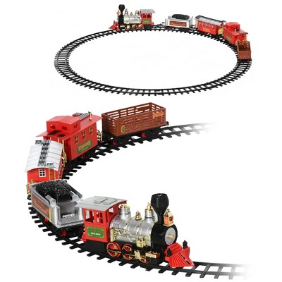 Qaba Electric Train Set for Kids, Battery-Powered Classic Train Toy Set with Sounds & Lights, Toy Train Set with Gifts Box for 3-8 Years Old