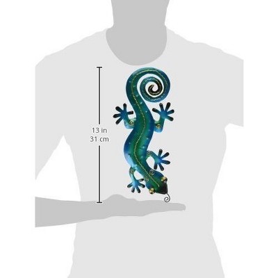 Handmade Blue Iron Gecko Wall Decor Figurine, Small