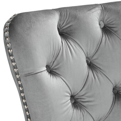Elegant Gray Velvet Upholstered Dining Chairs with Espresso Legs, Set of 2