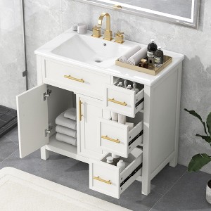 NicBex 36" Bathroom Storage Cabinet with Sink, Bathroom Vanity, 2 Spacious Cabient Doors, 3 Drawers for Bathroom - 1 of 4
