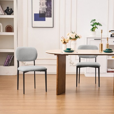 FERPIT Set of 2 Modern Teddy Fabric Upholstered Dining Chair with Metal Legs