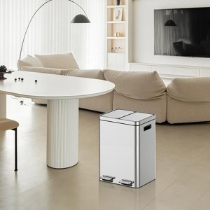 Trash Can, Stainless Steel Step Trash Can with Soft-Close Lid, Hands-Free Pedal - 1 of 4