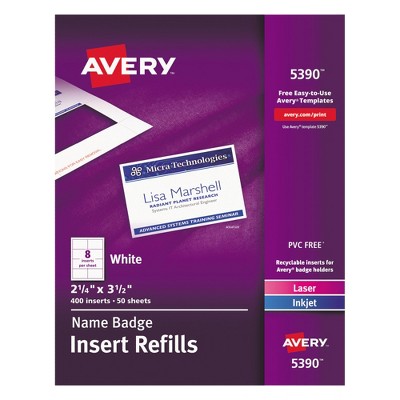 Avery® Additional White Laser/Inkjet Insert for Badge Holder,2 1/4 x 3  1/2,White,400/BX – Target Inventory Checker – BrickSeek