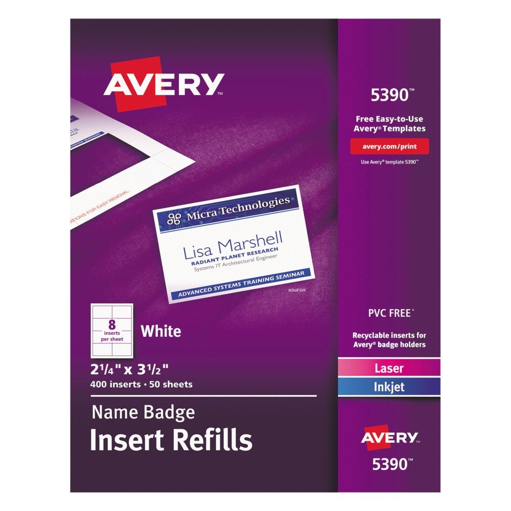 UPC 072782053901 product image for Avery Additional White Laser/Inkjet Insert for Badge Holder,2 1/4 x 3 1/2,White, | upcitemdb.com