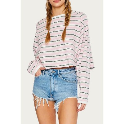 Women's STRIPED RAGLAN SLEEVE T-SHIRT - Pretty Garbage