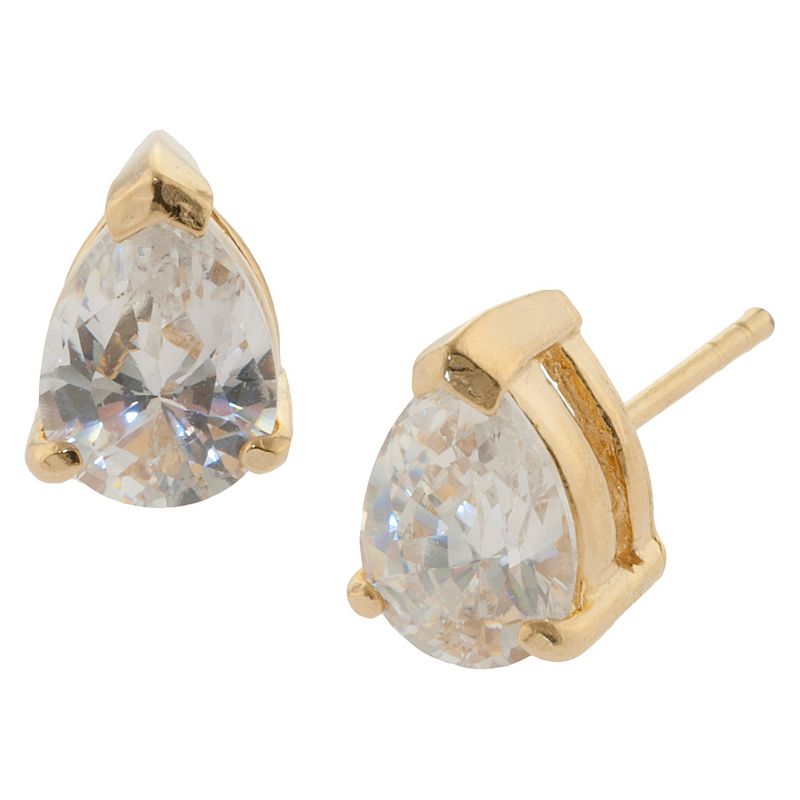Gold over Sterling Silver Pear Shape Cubic Zirconia Stud Earrings, 1 of 2