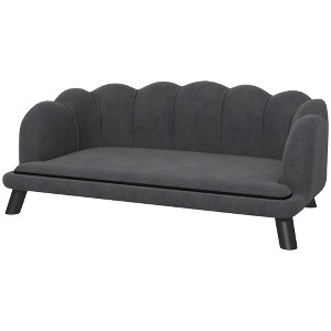 PawHut Velvet Large Dog Couch with Foam Cushioning, Soft and Cute Dog Bed with Pearl Design, Dog Sofa for Big and Medium Dogs, Charcoal Gray - 1 of 4