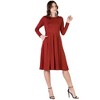 Womens Round Neck Long Sleeve Pleated Fit N Flare Pocket Midi Dress - 24seven Comfort Apparel™ - 2 of 4