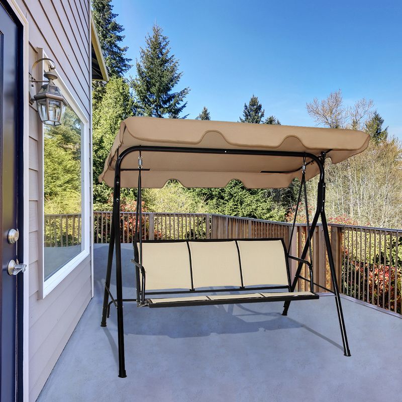 Costway Outdoor Patio Swing Canopy 3 Person Canopy Swing Chair Patio Hammock Brown, 2 of 11