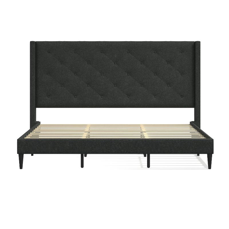 Glenwillow Home Huppe Upholstered Platform Bed Frame, Button-Tufted MCM Wingback, Mattress Foundation, No Box Spring Needed, Easy Assembly, 3 of 10