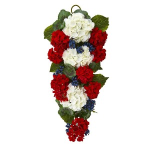 Nearly Natural 26” Geranium and Blue Berry Artificial Teardrop - 1 of 1