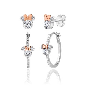Disney Minnie Mouse Mommy & Me Silver Plated Hoops and Stud Earrings Set - 1 of 4