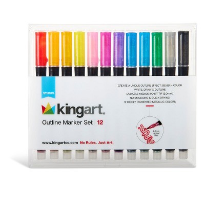 KINGART Outline Markers 12 Metallic Colors