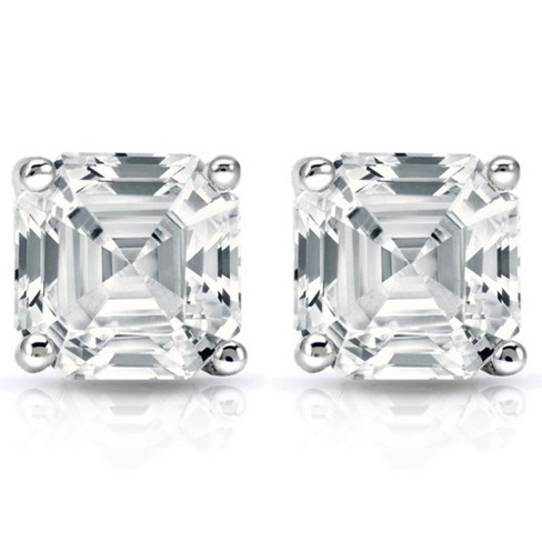 Pompeii3 2.04ct Asscher Cut Diamond Studs 14k White Gold Lab Created ...