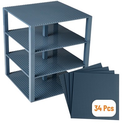 Strictly Briks 4 Pack Stackable Baseplates 10x10 in, 32x32 Studs, Compatible with Major Brands, 4 Plates & 30 Stackers, Charcoal Gray