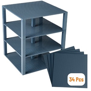 Strictly Briks 4 Pack Stackable Baseplates 10x10 in, 32x32 Studs, Compatible with Major Brands, 4 Plates & 30 Stackers, Charcoal Gray - 1 of 4
