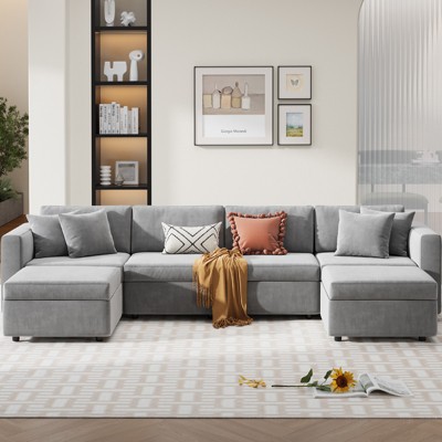 Buenhomino Sectional Sofa with Storage Seat Velvet U Shaped Couch with Reversible Chaise Convertible Sectional Couches for Living Room