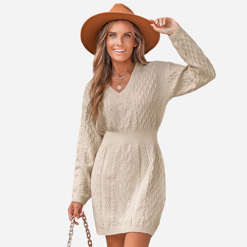 Women's Cable Knit V-Neck Sweater Dress - Cupshe, 1 of 7